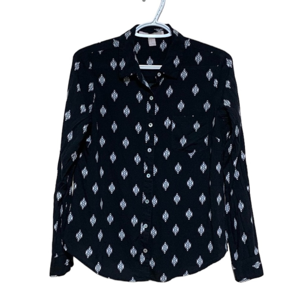 Forever 21 Black Comfy Semi Crop Lightweight Button Down Blouse Shirt Sz Small
